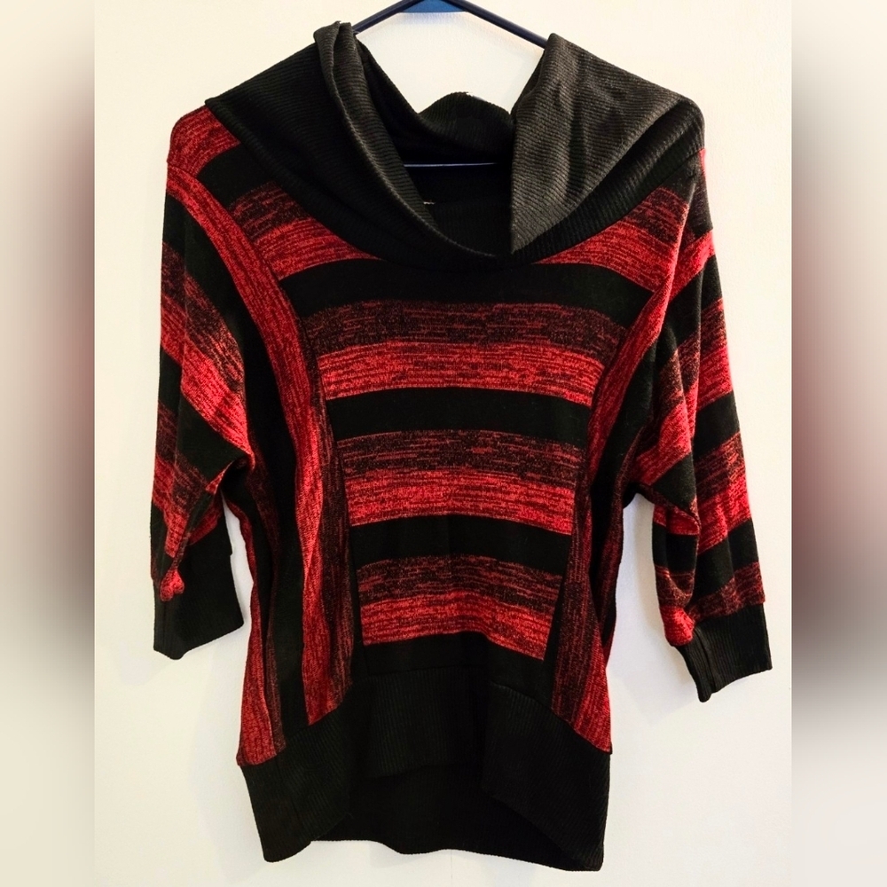 Vintage Red & Black striped cowl pullover top
